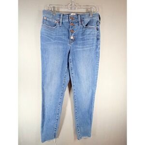 J.Crew 9" Toothpick High Rise Skinny Jeans Button Fly Raw Hem Blue Denim 30